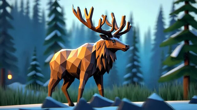 Cute Low-Poly 3D Reindeer Character Illustration for Christmas Wildlife Animation