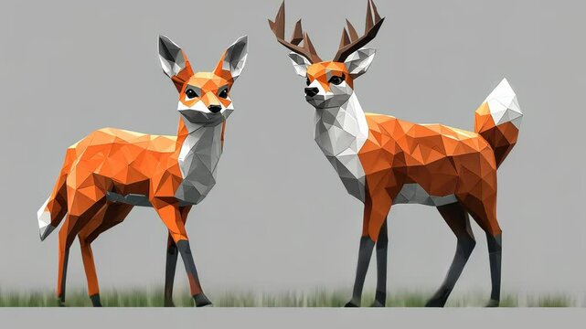 Cute Low-Poly Cartoon Deer Illustration in Nature with Colorful 3D Vector Design