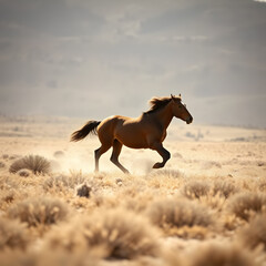 Obraz premium Horse running through old western landscape