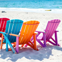 Colorful beach chairs on the beach
