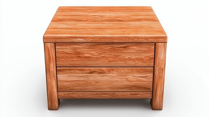 Light Brown Wooden Square Nightstand with Two Drawers