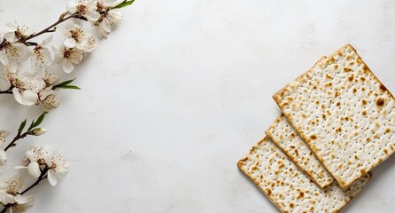 Serving Matzah Bread with Spring Blossoms for Passover Celebration