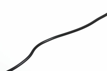 One black electrical wire on white background