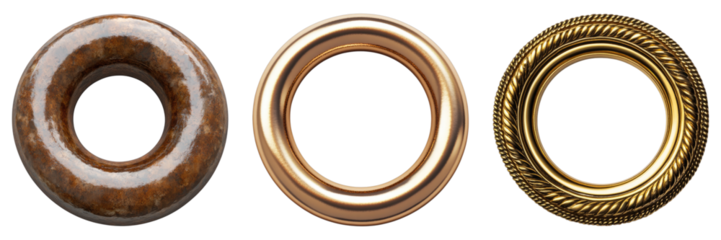 Round eyelet isolated on transparent background. PNG , Set of