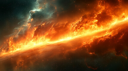 Obraz premium Dynamic Cosmic Explosion with Fiery Clouds and Stars