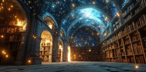 A magnificent library with an extraordinary starlit vaulted ceiling