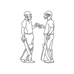 Dynamic Cricket Sport, One Line Drawing of Cricketer in Action. Two batsman line drawing illustration. hand drawn continuous one line cartoon doodle sketch drawing clip art of cricketer. Partnership