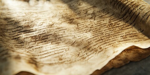 An ancient document showing handwritten script on weathered parchment paper