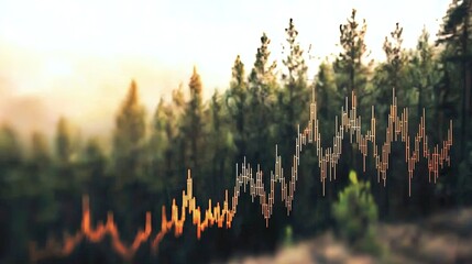 Stock market graph overlaid on a blurred forest background, symbolizing environmental investment