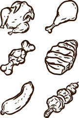 Meat black white sketch seamless pattern with beef and pork