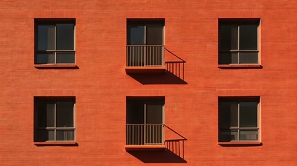 Fototapeta premium Modern Red Building with Shadows and Windows