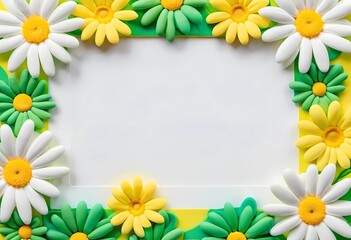 Obraz premium Bright daisies border an empty space, creating a cheerful and inviting atmosphere. The lively colors of yellow and green energize the viewer, sparking imagination and creativity Generative AI