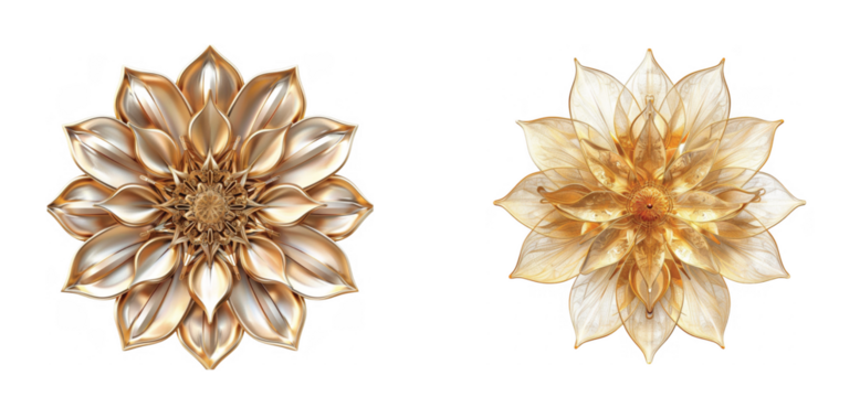 Elegant metallic flower art shows intricate petal design and captivating geometry of nature