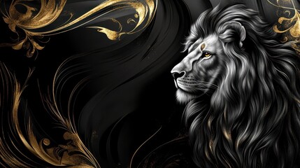 A Black Background Displays a Detailed Lion Head Portrait