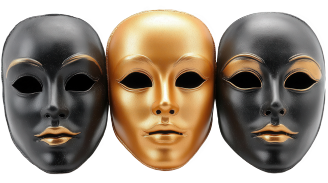 Three Masks Representing Contrasting Emotions