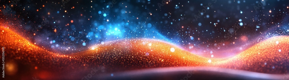 Poster a dynamic, flowing surge of light and hue, displaying an array of sparkling particles and smooth gra