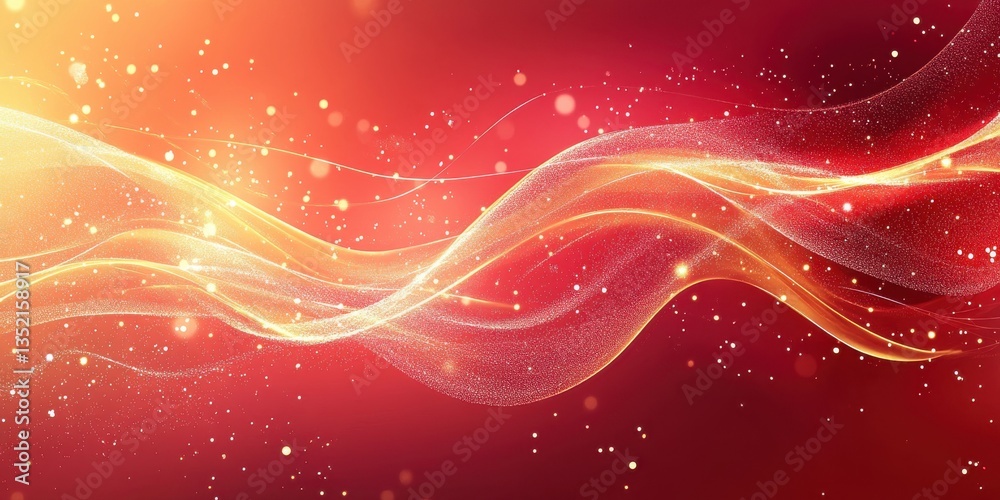 Fototapete vibrant waves of light dance across a deep red background, creating an enchanting visual experience 