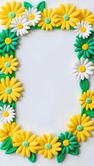 Fototapeta premium Vibrant daisies in white, yellow, and green surround an empty space, creating a delightful frame perfect for personal messages or creative projects, evoking a sense of joy Generative AI