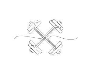 One continuous line drawing of barbell illustration can use for gym and crossfit concept. Sport equipment.
