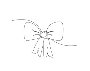 Ribbon bow with knot illustration. One continuous line drawing of bow tie vector design.