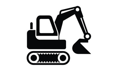 Mini excavator silhouette, construction vehicle vector illustration