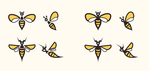 Collection set of minimalist, simple, electric, modern, outline logotype bee silhouette vector illustration design