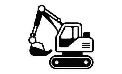 Mini excavator silhouette, construction vehicle vector illustration
