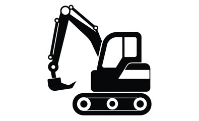 Mini excavator silhouette, construction vehicle vector illustration
