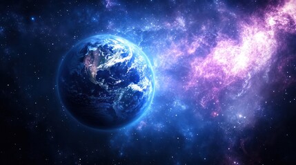 Obraz premium Earth in Cosmic Nebula, Space Exploration, Background Nebula, Educational, Stock Photo