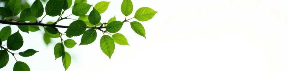 Dark Green Branch with leaves against white background, trees, isolated, leafy