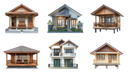 Collection of Patio Home front view full length isolate on transparency background