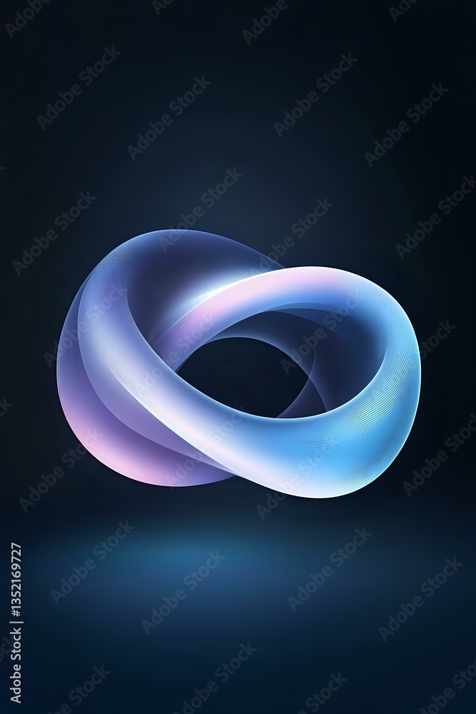 Poster abstract infinity loop shape in soft blue and pink gradient colors floating on dark background with 