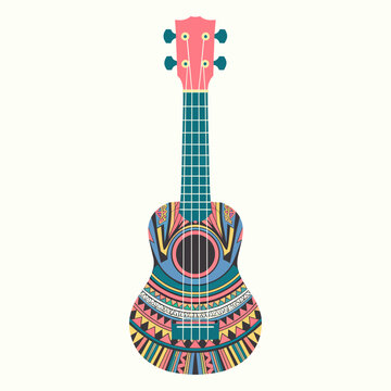 Decorative Ukulele with Tribal Folk Patterns