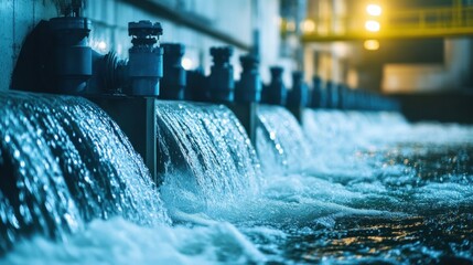 Water Flow in Industrial Setting with Bright Lighting Effects