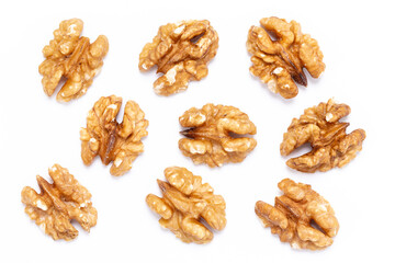 Walnuts isolated white background top view