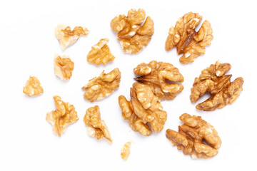 Walnuts isolated white background top view
