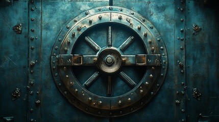 Intricate Teal Metal Vault Door with Circular Design