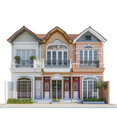 Row House front view full length isolate on transparency background
