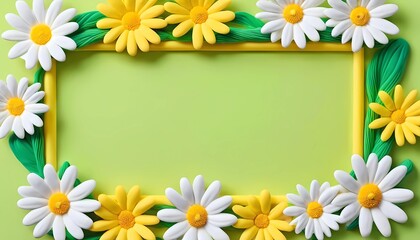Daisies with white and yellow petals elegantly surround an empty space, set against a vibrant green backdrop, inviting imaginative ideas and joyous thoughts Generative AI