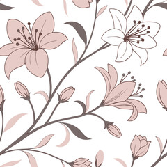 Elegant Pink and White Lily Floral Pattern Seamless Design for Fabric Textile Wallpaper