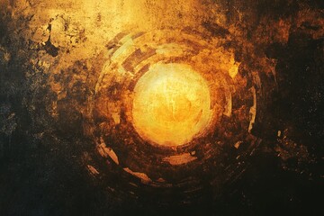 Abstract Gold and Black Grunge Texture with Circular Design - Background