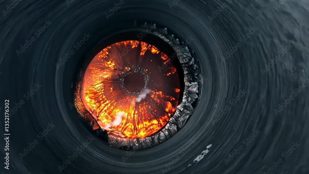 Sticker volcano eruption from a bird view. volcano crater and magma flow shot from above