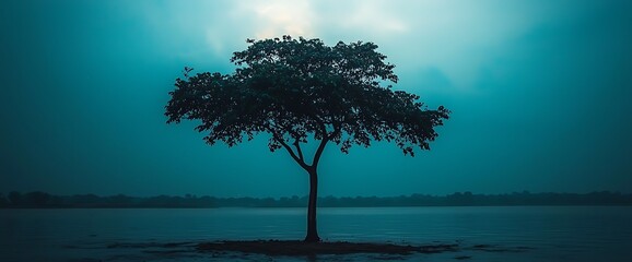 Solitary Tree Peaceful Water Nature Landscape