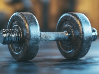 Fototapeta premium Metallic Precision: A Close-Up Insight into the Structure and Texture of a Gym Dumbbell.
