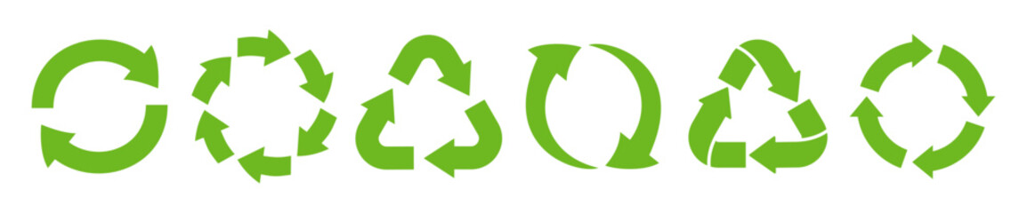 Reduce, Reuse, Recycle icon set. Ecology, zero waste, sustainability, conscious consumerism, renew. Arrows that revolves endlessly. Vector isolated on white background