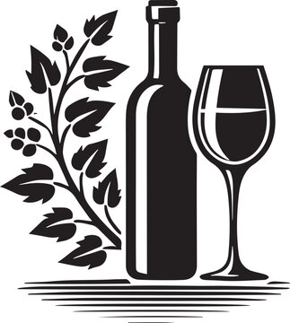 bottle and glass of wine vector, glass of wine silhouette vector, glass of wine vector isolated on white background