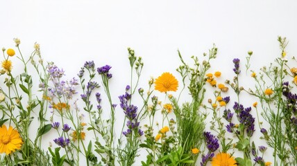 Vibrant Wildflower Border on White Background