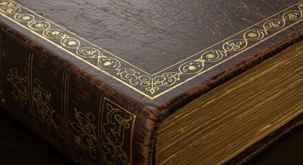 Fototapeta premium Antique Leather Book with Golden Edge and Ornate Detailing