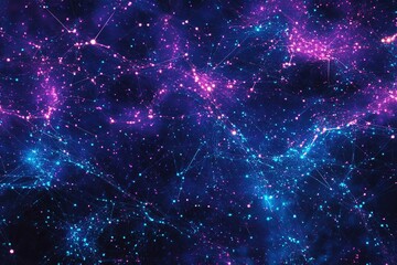 Obraz premium Abstract Neon Network Glowing Pink & Blue Nodes Connected by Lines, Digital Art Background