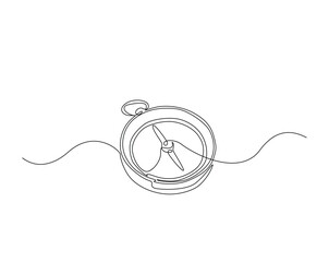 One continuous line drawing of Magnetic compass navigation illustration. Magnetic compass monoline design. Adventure concept. © mojoduwur